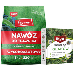 Zestaw: wysokoazotowy nawóz Vegano 8 kg + nawóz do iglaków Target 1 kg
